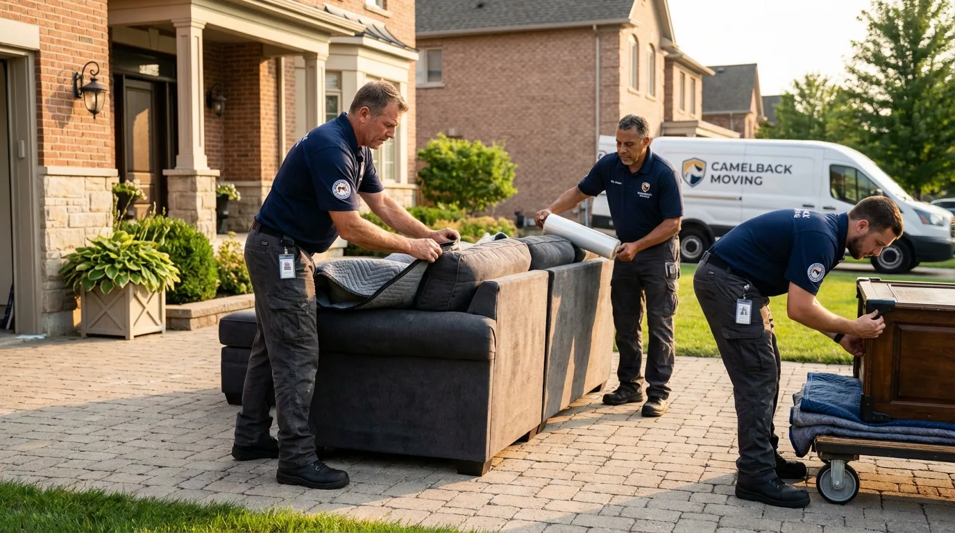 Large estate moving crew wrapping furniture in Pearland, TX