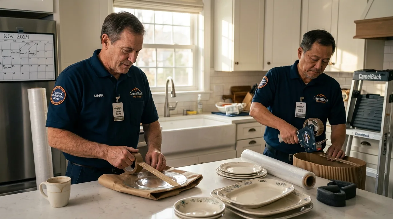 Professional crew packing kitchen dishware in Pearland, TX